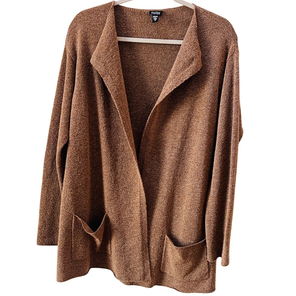 Eileen Fisher Brown Boucle Open Front Cardigan Sweater Italian Yarn Small Size S